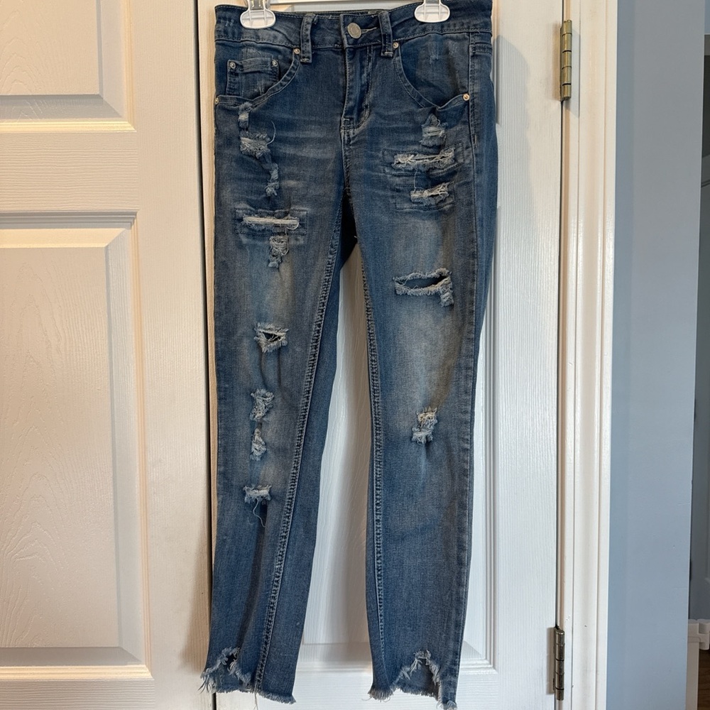 Women's Distressed Skinny Jeans - Blue